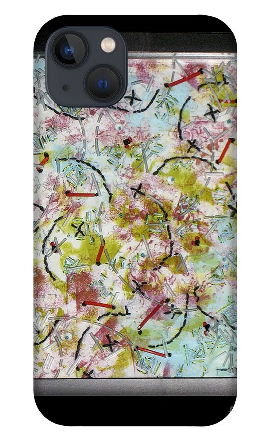 Red iPhone 13 Case featuring the glass art Confetti by Alone Larsen