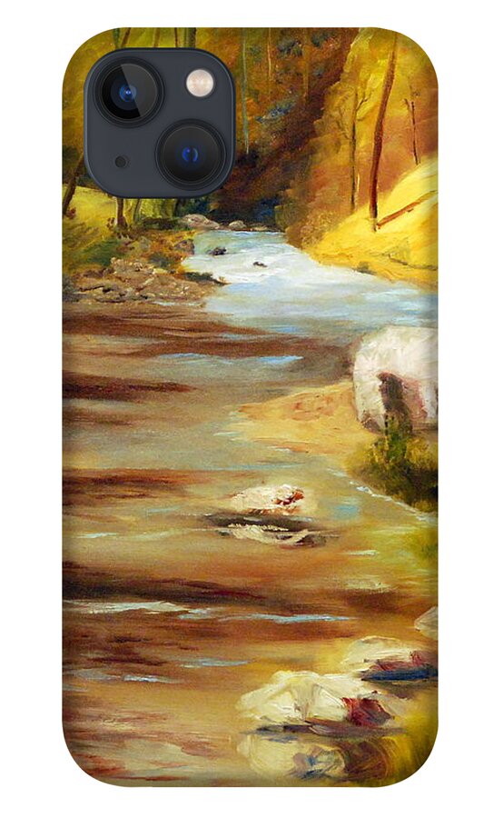 Landscape Of Gentile Rolling Waters iPhone 13 Case featuring the painting Cool Mountain Stream by Phil Burton