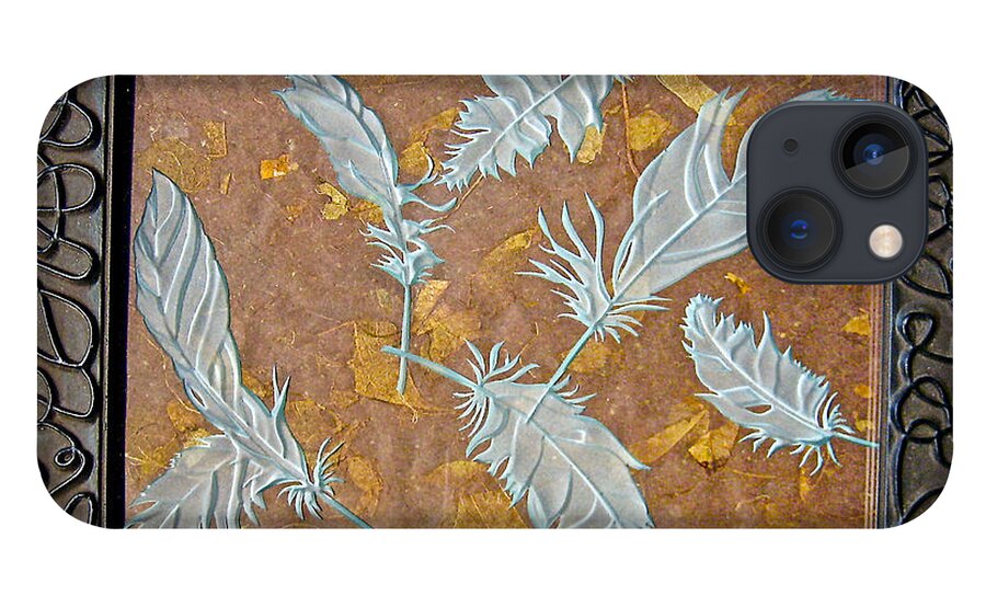 Brown iPhone 13 Case featuring the glass art Fall Feathers by Alone Larsen