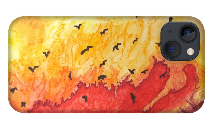 Birds iPhone 13 Case featuring the painting Fire Birds by Patricia Arroyo