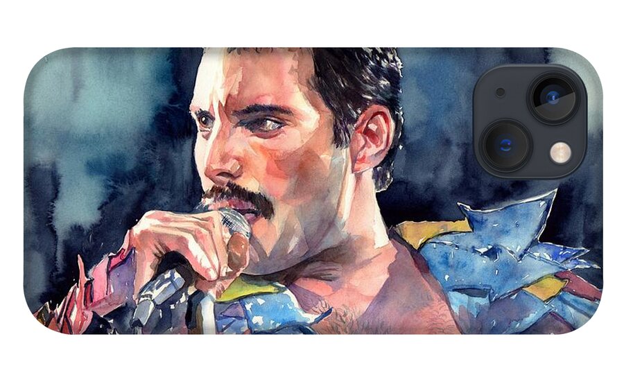 Freddie iPhone 13 Case featuring the painting Freddie Mercury portrait by Suzann Sines
