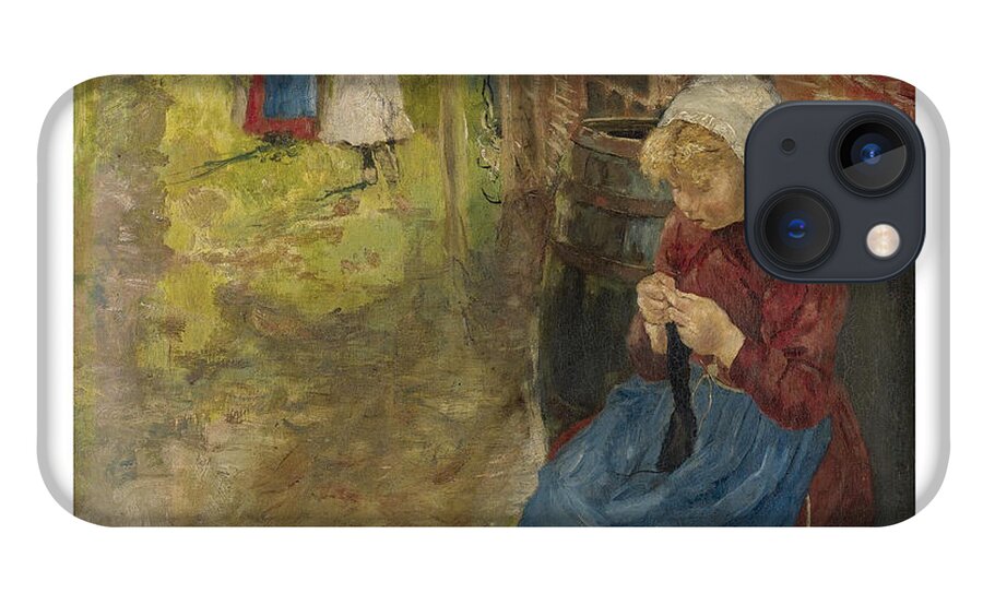 Fritz Von Uhde 1848-1911 (girl Knitting) iPhone 13 Case featuring the painting Girl Knitting #1 by Fritz von Uhde