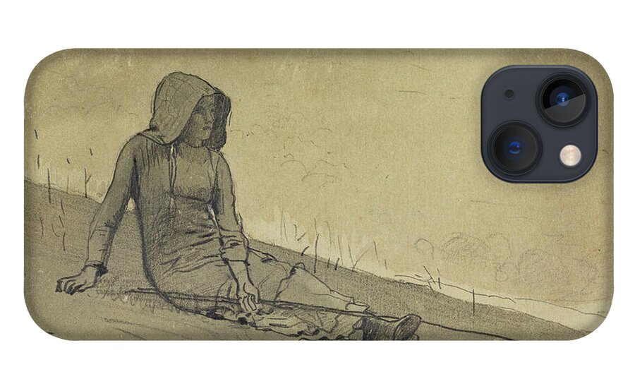 Winslow Homer iPhone 13 Case featuring the drawing Girl Seated on a Hillside #2 by Winslow Homer
