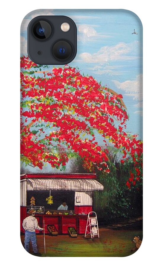 Flamboyant iPhone 13 Case featuring the painting La Tiendita by Gloria E Barreto-Rodriguez