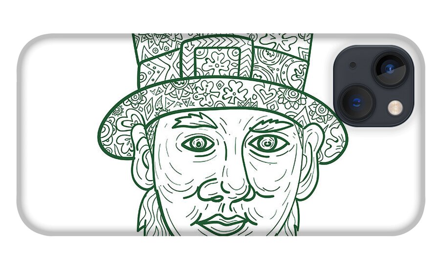 Mandala iPhone 13 Case featuring the digital art Leprechaun Head Front Mandala #1 by Aloysius Patrimonio