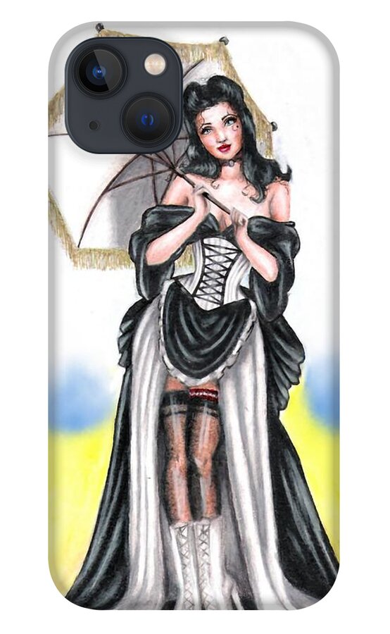 Pin-up iPhone 13 Case featuring the drawing Miss Flirt #1 by Scarlett Royale