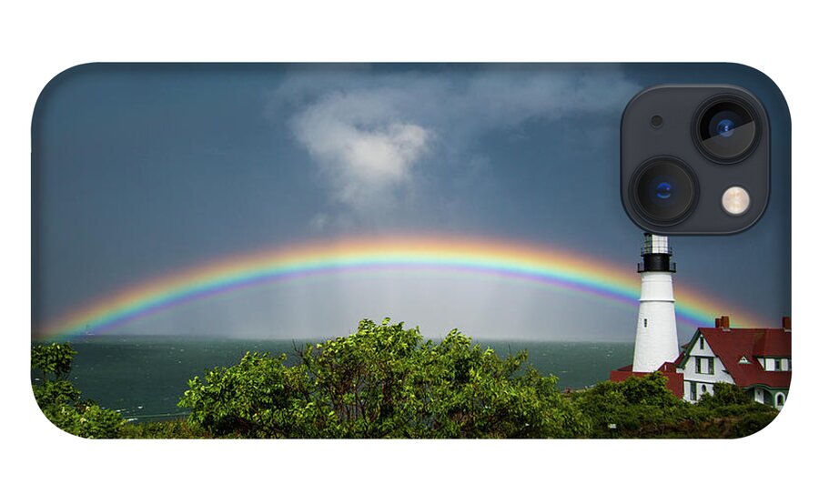 Portland Headlight iPhone 13 Case featuring the photograph Rainbow at Portland Headlight by Darryl Hendricks
