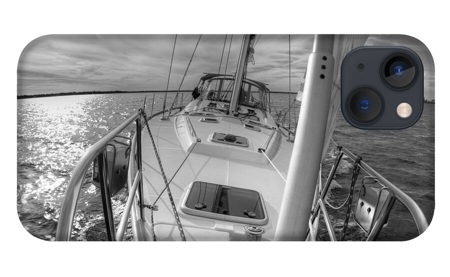 Sailing iPhone 13 Case featuring the photograph Sailing Yacht Fate Beneteau 49 Black and White #1 by Dustin K Ryan