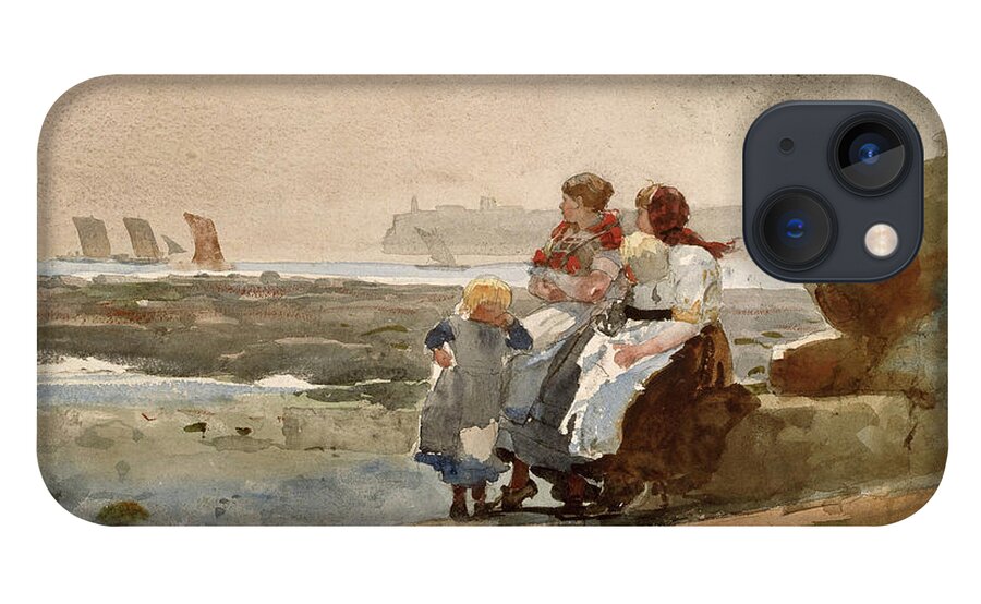 Winslow Homer iPhone 13 Case featuring the drawing Under the Cliff. Cullercoats #1 by Winslow Homer