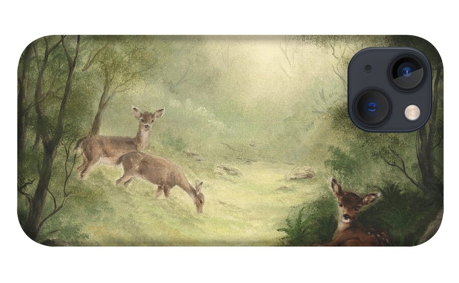Deer iPhone 13 Case featuring the painting Woodland Surprise #1 by Cathy Cleveland