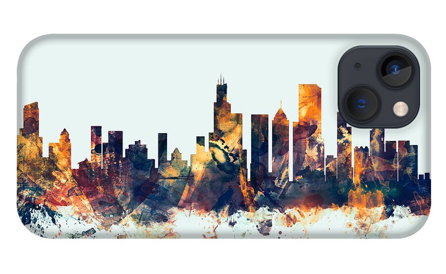 Chicago iPhone 13 Case featuring the digital art Chicago Illinois Skyline by Michael Tompsett
