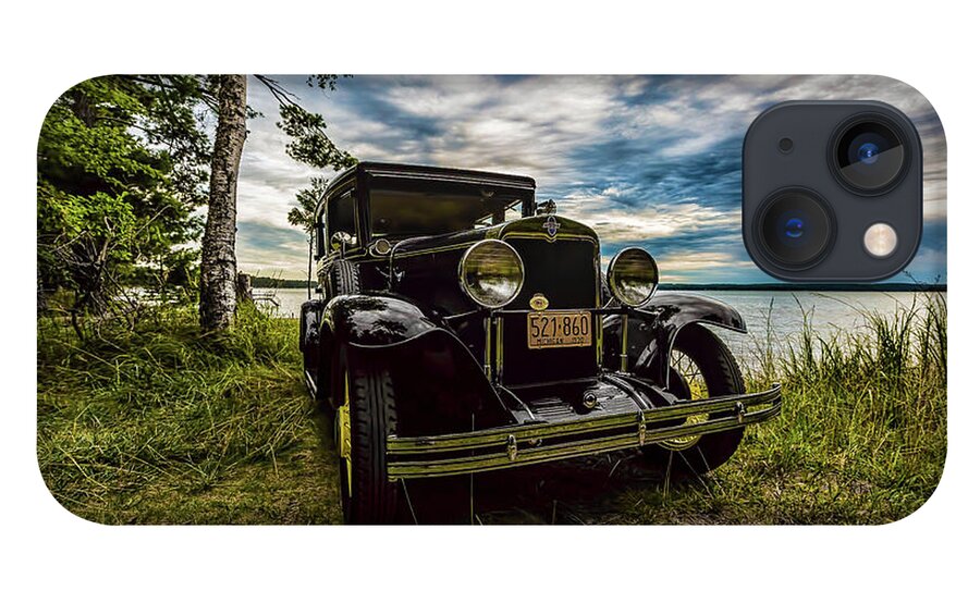 Higgins Lake iPhone 13 Case featuring the photograph 1930 Chevy on the shore of Higgins Lake by Joe Holley