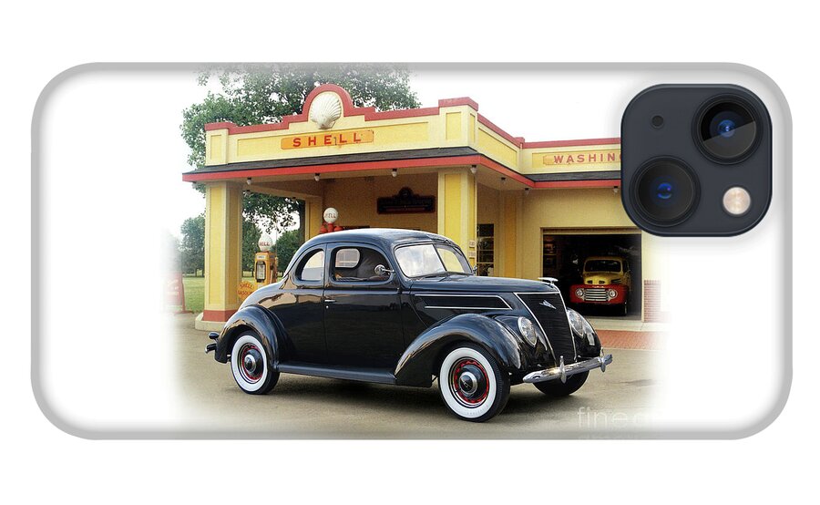 1937 iPhone 13 Case featuring the photograph 1937 Ford, Vintage Shell Station by Ron Long