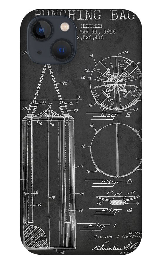 Boxing iPhone 13 Case featuring the digital art 1958 Punching Bag Patent SPBX14_CG by Aged Pixel