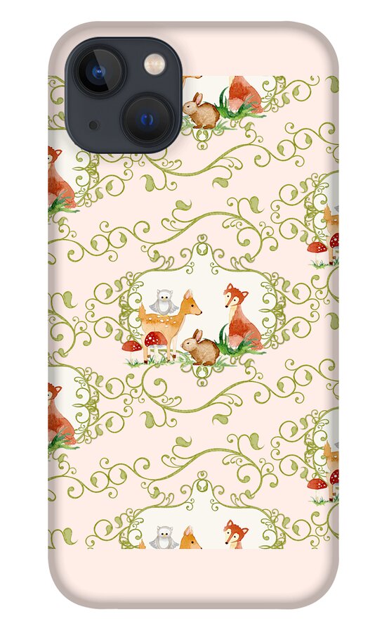 Woodchuck iPhone 13 Case featuring the painting Woodland Fairytale - Animals Deer Owl Fox Bunny n Mushrooms by Audrey Jeanne Roberts