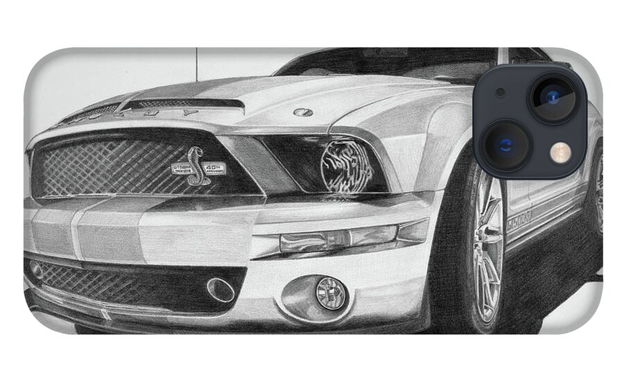 2008 Shelby Cobra iPhone 13 Case featuring the drawing 2008 Shelby Cobra 40th Anniversary 1968-2008 by Dan Menta