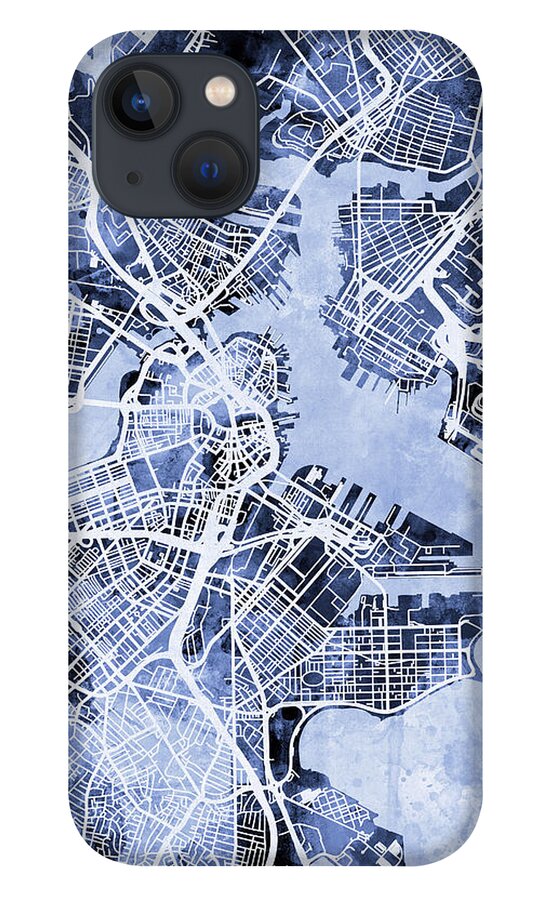 Street Map iPhone 13 Case featuring the digital art Boston Massachusetts Street Map by Michael Tompsett