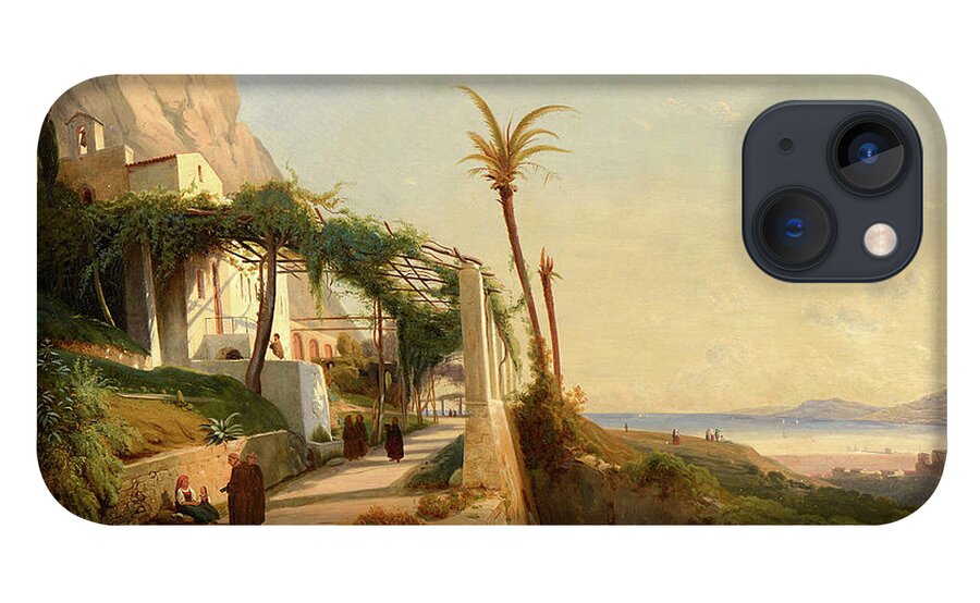 Auguste Lapito (1803-1874) Paysage De La Côte Amalfitaine Avec Des Moines Toile Rentoilée iPhone 13 Case featuring the painting Paysage by MotionAge Designs