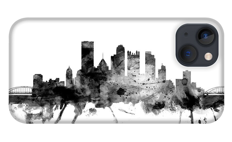 United States iPhone 13 Case featuring the digital art Pittsburgh Pennsylvania Skyline #6 by Michael Tompsett