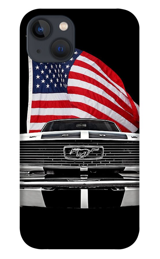 Ford Mustang iPhone 13 Case featuring the photograph 66 Mustang With U.S. Flag On Black by Gill Billington