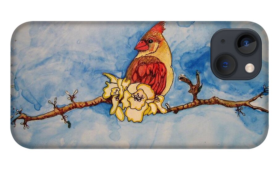 Cardinal iPhone 13 Case featuring the painting A Birds Delight by Patricia Arroyo