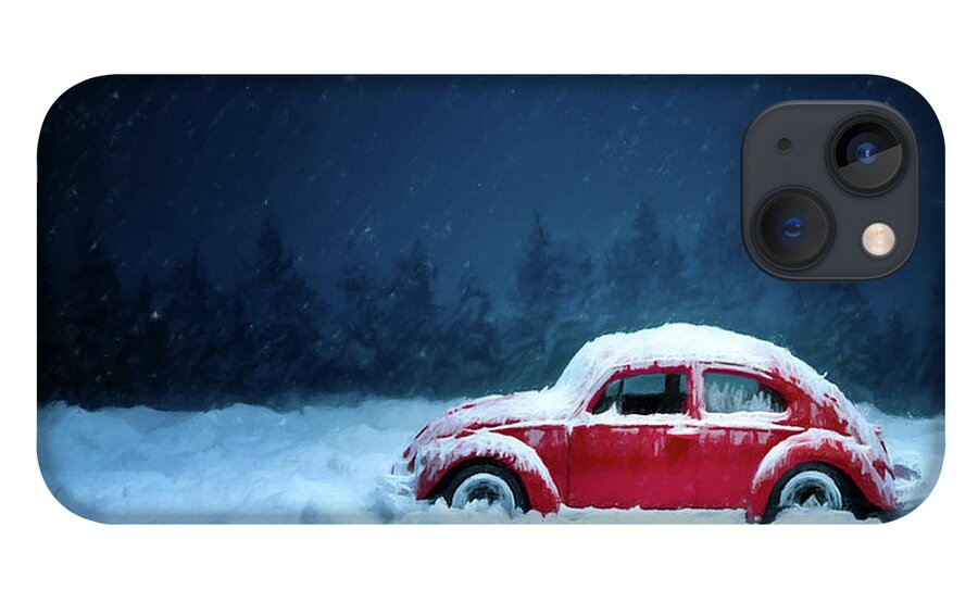 Volkswagen iPhone 13 Case featuring the painting A Bug in the Snow by David Dehner