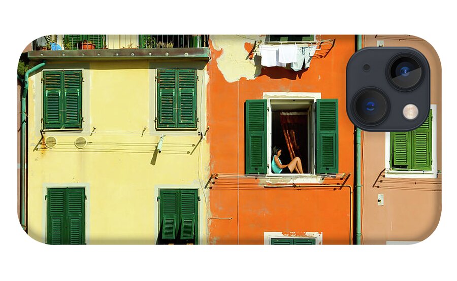 Cinque Terre iPhone 13 Case featuring the photograph A girl on a window sill, Italy by Aashish Vaidya