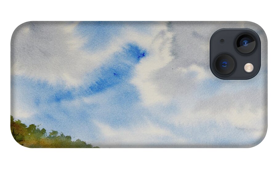 Beach iPhone 13 Case featuring the painting A secluded Inlet beneath billowing clouds by Dorothy Darden