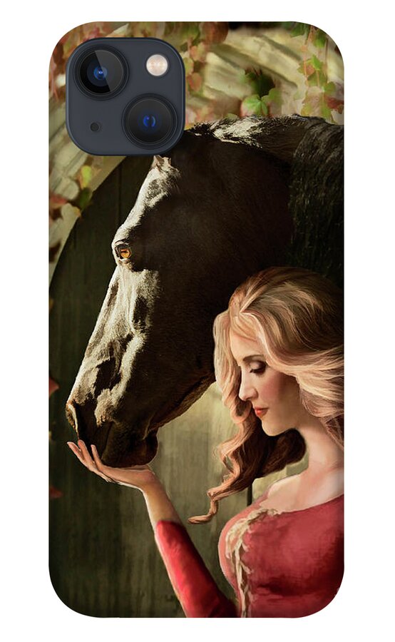 Black Horses iPhone 13 Case featuring the digital art A Secret Passage by Melinda Hughes-Berland