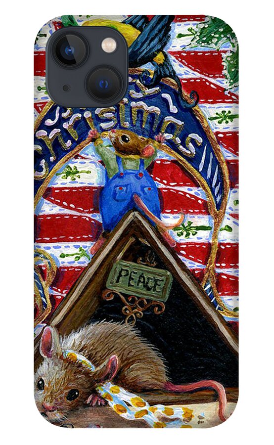 Mice iPhone 13 Case featuring the painting A Sign of Christmas by Jacquelin L Westerman