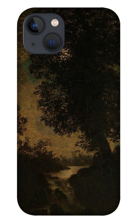 A Waterfall iPhone 13 Case featuring the painting A Waterfall, Moonlight by Ralph Albert