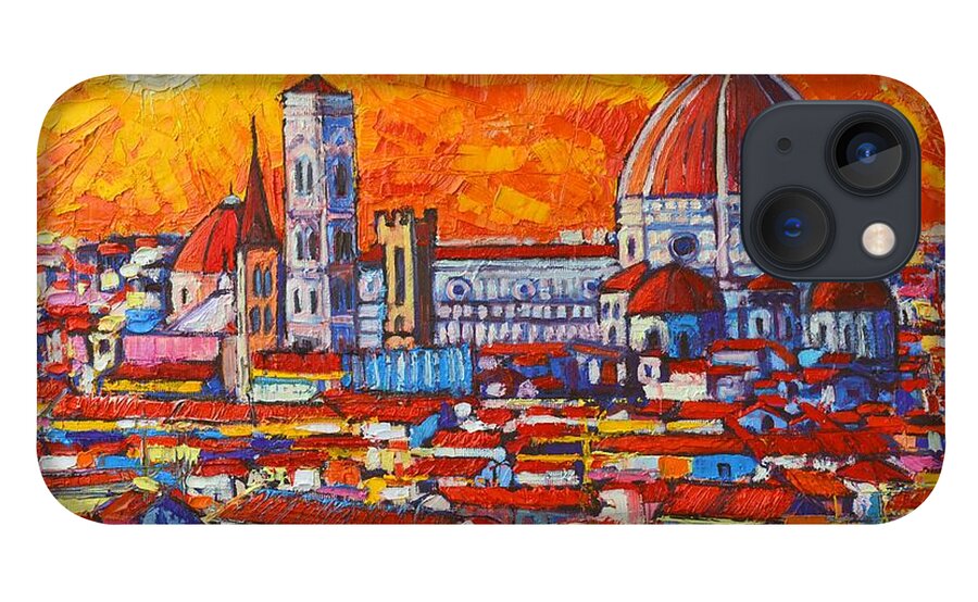Italy iPhone 13 Case featuring the painting Abstract Sunset Over Duomo In Florence Italy by Ana Maria Edulescu