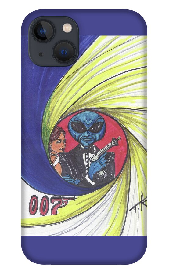 James Bond iPhone 13 Case featuring the drawing alien Bond by Similar Alien