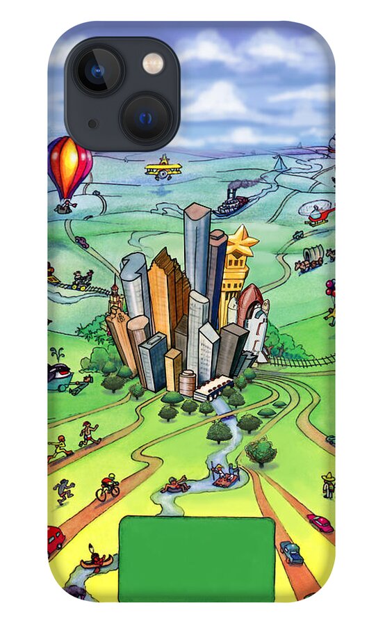 Houston iPhone 13 Case featuring the digital art All Roads lead to Houston Texas by Kevin Middleton
