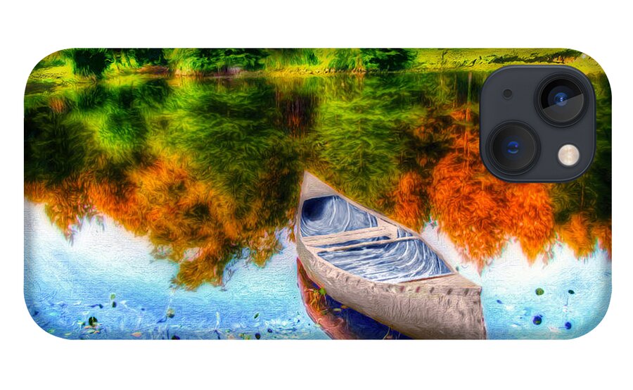 Canoe iPhone 13 Case featuring the digital art Alone on the Lake by Pennie McCracken