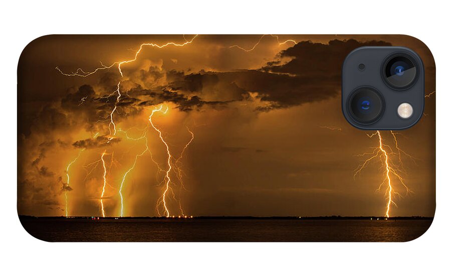 .lightning iPhone 13 Case featuring the photograph Amber Rain by Quinn Sedam
