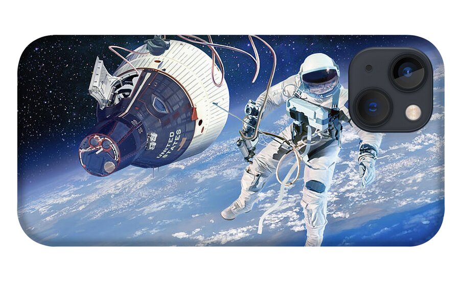 Space Art iPhone 13 Case featuring the painting America's First Space Walk by Mark Karvon