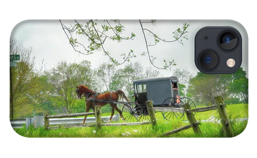 Amish iPhone 13 Case featuring the photograph Amish Buggy Along Ronks Road by Dyle Warren
