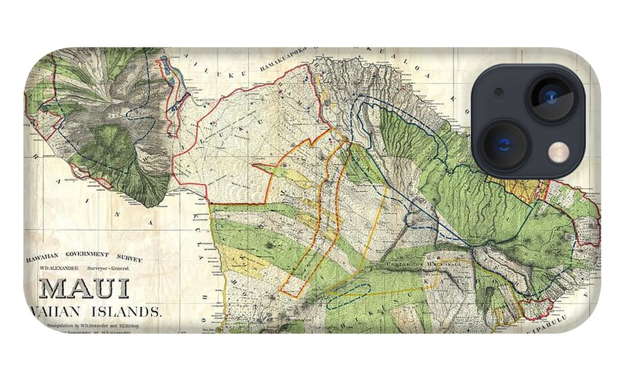 Antique Map Of Maui iPhone 13 Case featuring the drawing Antique Maps - Old Cartographic maps - Antique Map of Maui, Hawaii, 1885 by Studio Grafiikka