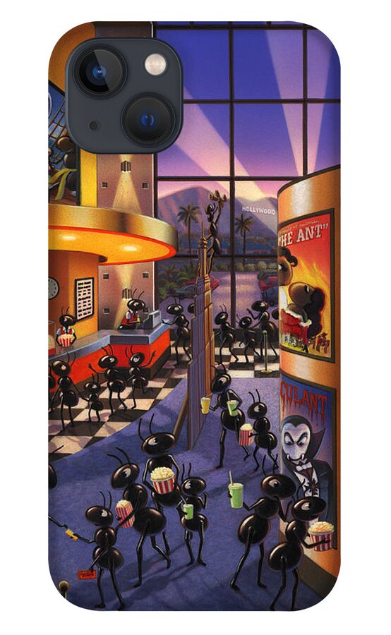 Ants. Ant Farm Characters iPhone 13 Case featuring the painting Ants at the Movie Theatre by Robin Moline