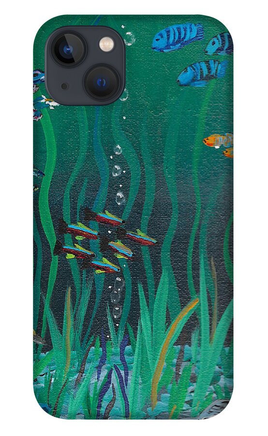 Fish iPhone 13 Case featuring the painting School tank Tag by David Bigelow