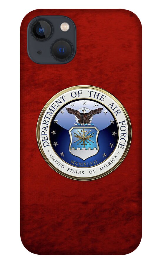 'military Insignia 3d' By Serge Averbukh iPhone 13 Case featuring the digital art U. S. Air Force - U S A F Emblem over Red Velvet by Serge Averbukh