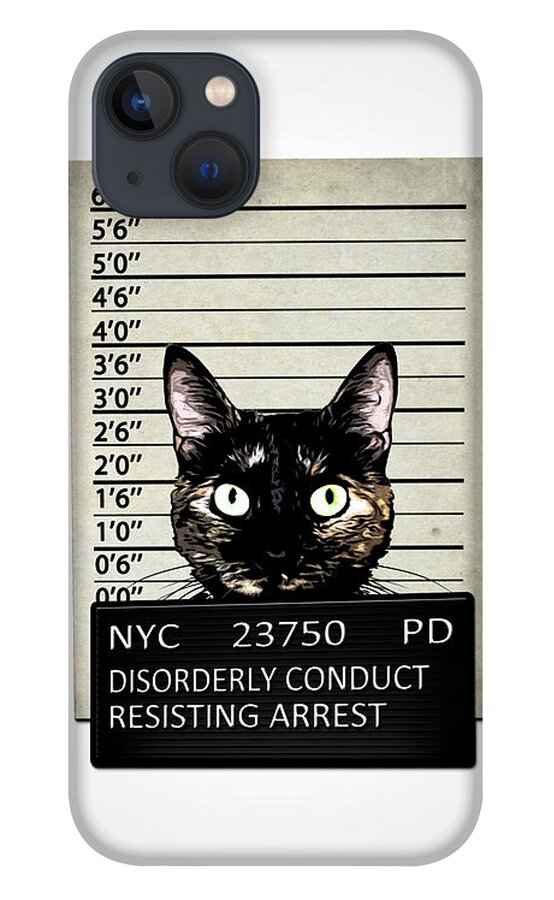 Cat Kitty Kittycat Feline Animal Criminal Mugshot Jail Prison Arrest Arrested Humor Funny Cute Pet iPhone 13 Case featuring the mixed media Kitty Mugshot by Nicklas Gustafsson