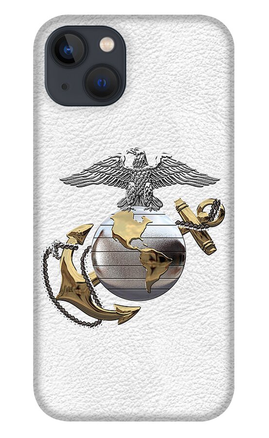 'usmc' Collection By Serge Averbukh iPhone 13 Case featuring the digital art U S M C Eagle Globe and Anchor - C O and Warrant Officer E G A over White Leather by Serge Averbukh