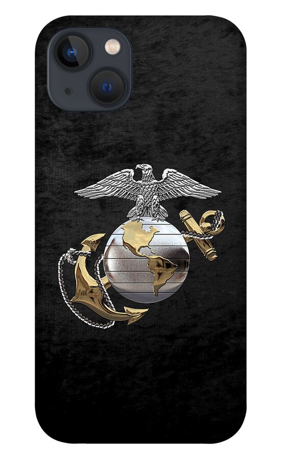 'usmc' Collection By Serge Averbukh iPhone 13 Case featuring the digital art U S M C Eagle Globe and Anchor - C O and Warrant Officer E G A over Black Velvet by Serge Averbukh