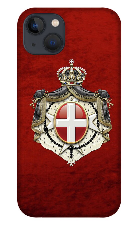 'ancient Brotherhoods' Collection By Serge Averbukh iPhone 13 Case featuring the digital art Sovereign Military Order of Malta Coat of Arms over Red Velvet by Serge Averbukh