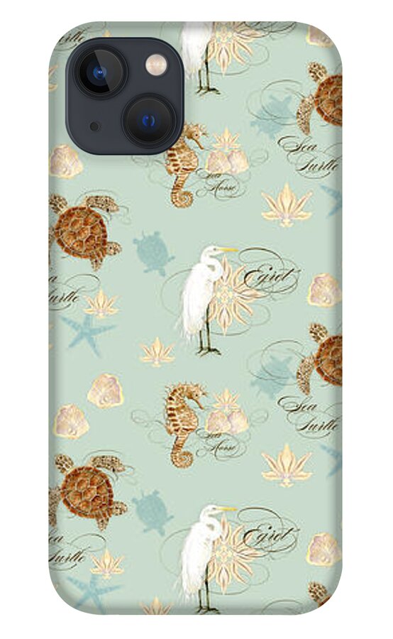 Watercolor iPhone 13 Case featuring the painting Coastal Waterways - Green Sea Turtle Rectangle 2 by Audrey Jeanne Roberts