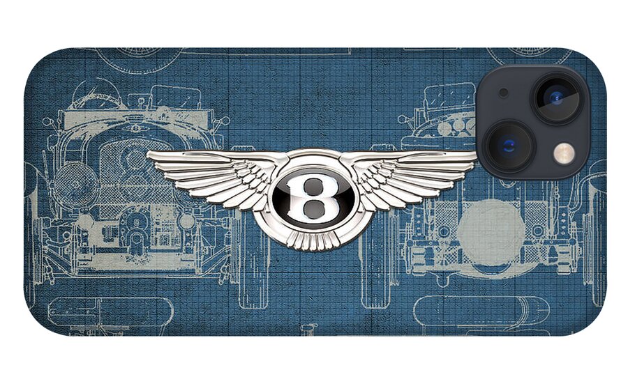 �wheels Of Fortune� By Serge Averbukh iPhone 13 Case featuring the photograph Bentley - 3 D Badge over 1930 Bentley 4.5 Liter Blower Vintage Blueprint by Serge Averbukh