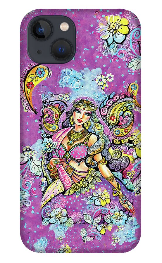 Indian Dancer iPhone 13 Case featuring the painting Purple Paisley Flower by Eva Campbell