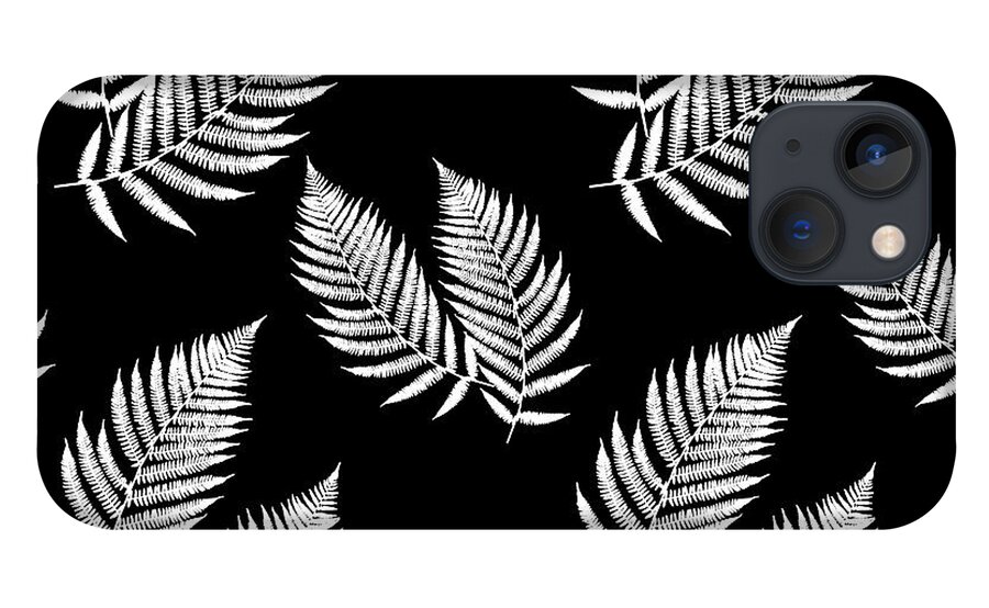 Fern Leaves iPhone 13 Case featuring the mixed media Fern Pattern Black and White by Christina Rollo